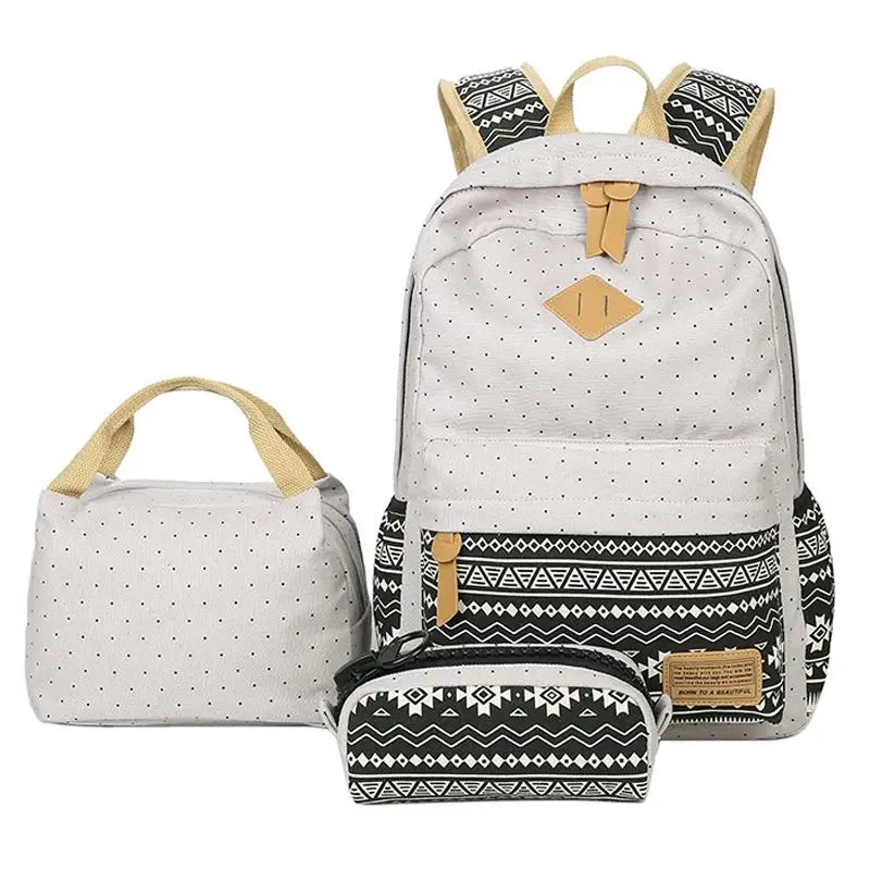 Preppy Stylish Canvas Printing Backpack Women School Bags for Teenage Girls Cute Black Set Travel Backpacks Female Bagpack | Багаж и сумки