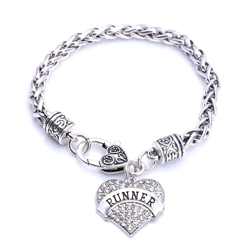 Браслет с сердечком покрытый родием блестящими кристаллами застежкой-лобстером