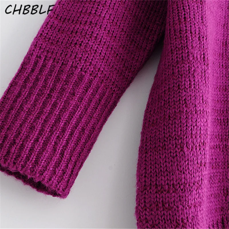 CHBBLF женский шикарный вязаный свитер с длинным рукавом одноцветные пуловеры