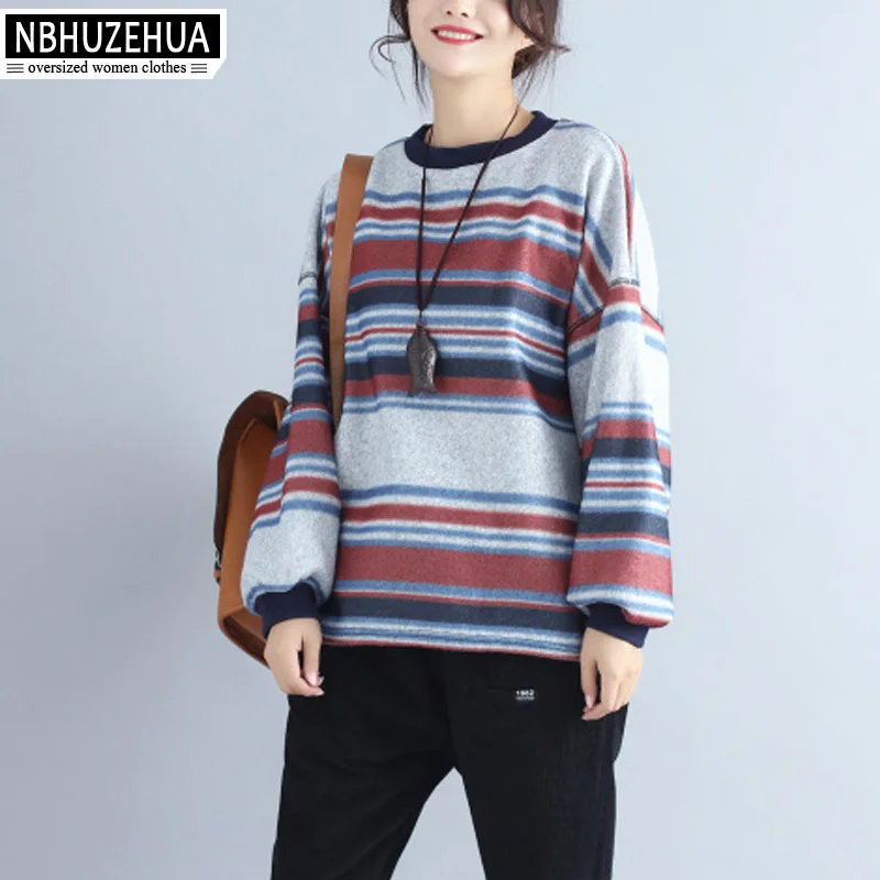 Nbhuzehua t805 4XL 5XL 6XL корейский стиль футболка для Для женщин осень с длинным рукавом в