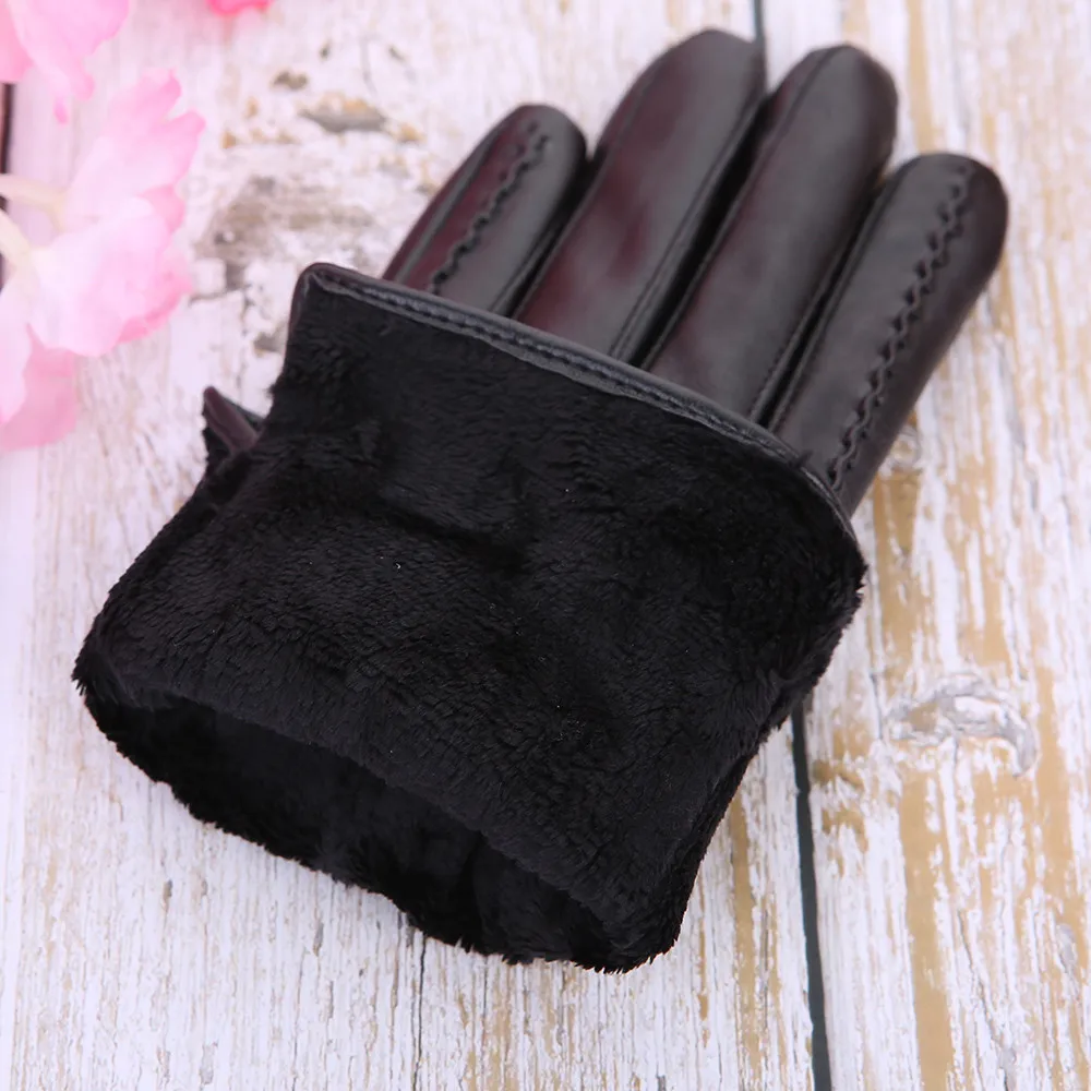 Женские кожаные перчатки guantes осенне зимние теплые бархатные рукавички с бантом