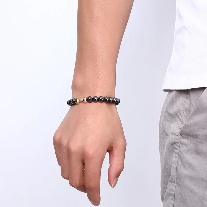 196 мм Сплав Бусины в виде гантелей браслет модный серый гематит мужской и подарок