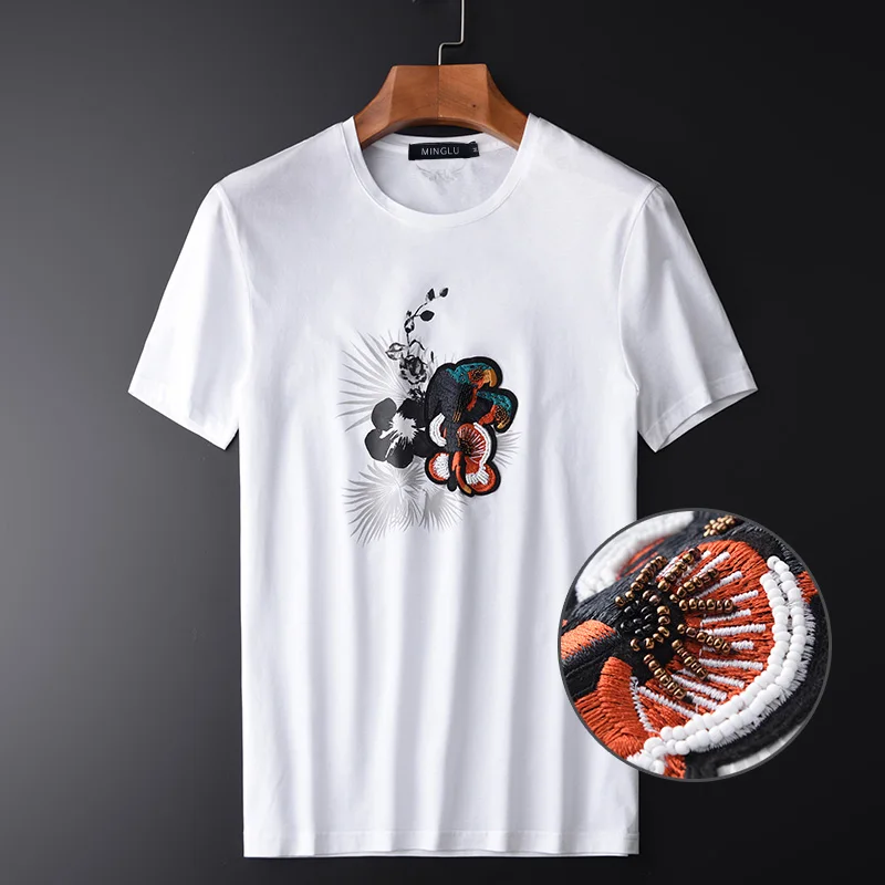 

Minglu 100% Men T-shirt Luxury Hight Quality Embroidered Printed Short Sleeve Mens T-shirts Plus Size 4xl Mercerization Man Tee