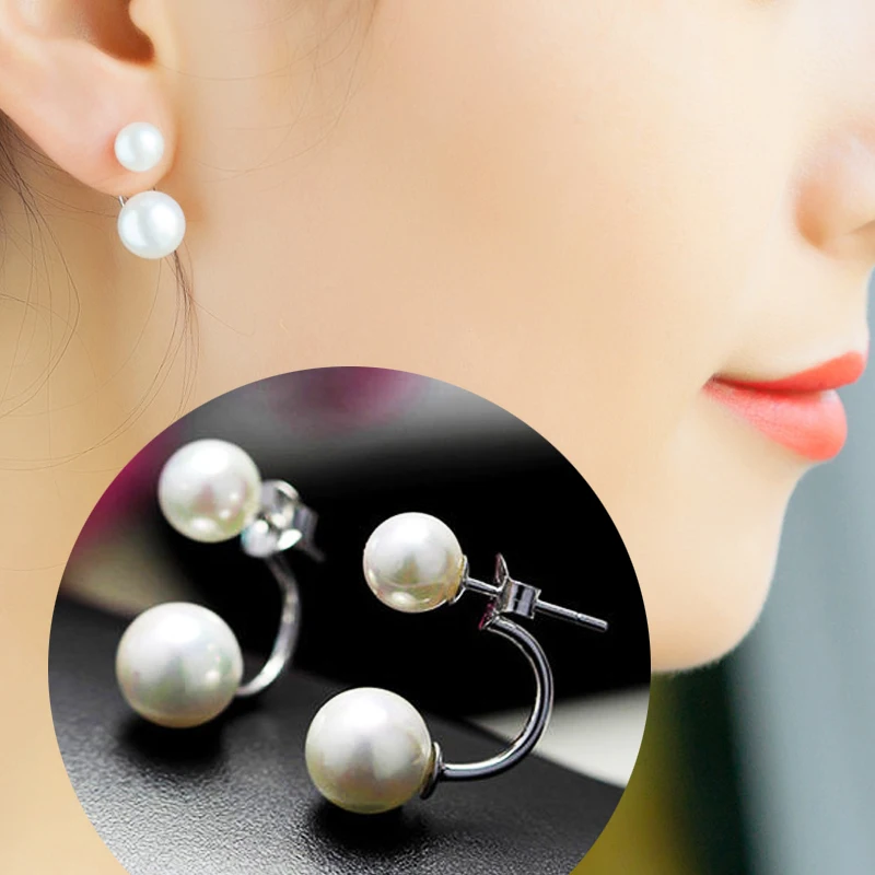 

Lose money promotion wholesale 925 sterling silver fashion double pearl ladies`stud earrings jewelry gift