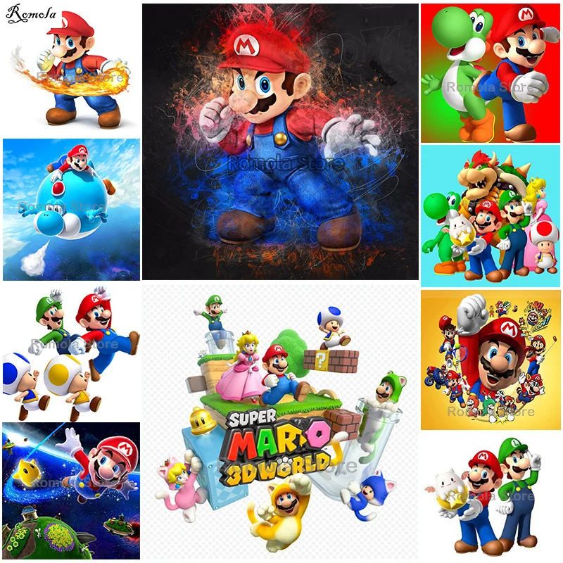 Мультфильм Человек Марио декор комнаты Алмазная вышивка картины полный квадрат