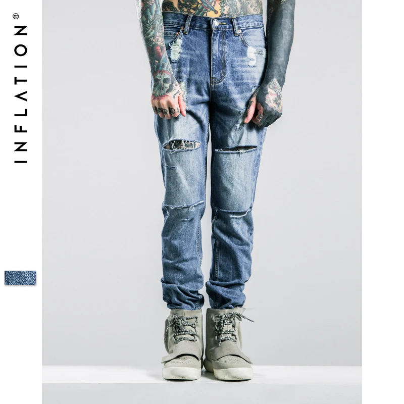 INFALTION Mens Ripped Jeans Washing 2016 Hip Hop Autumn For Men Straight Skinny | Мужская одежда