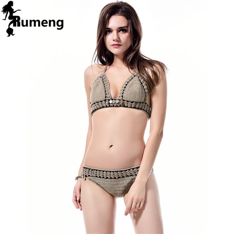 Румэн Женский винтажный летний комплект бикини пикантный брендовый вязаный