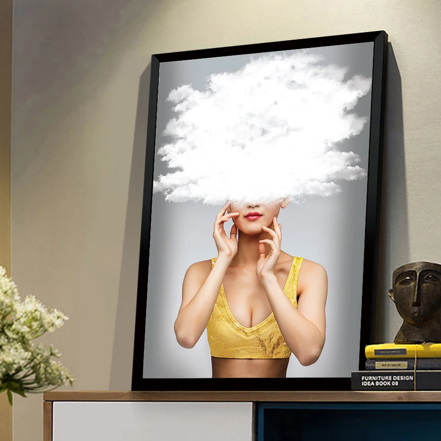 Nordic Minimalist Black and White Posters Prints Art Pictures Abstract Beautiful Women with Cloud Figure Canvas Paintings | Дом и сад