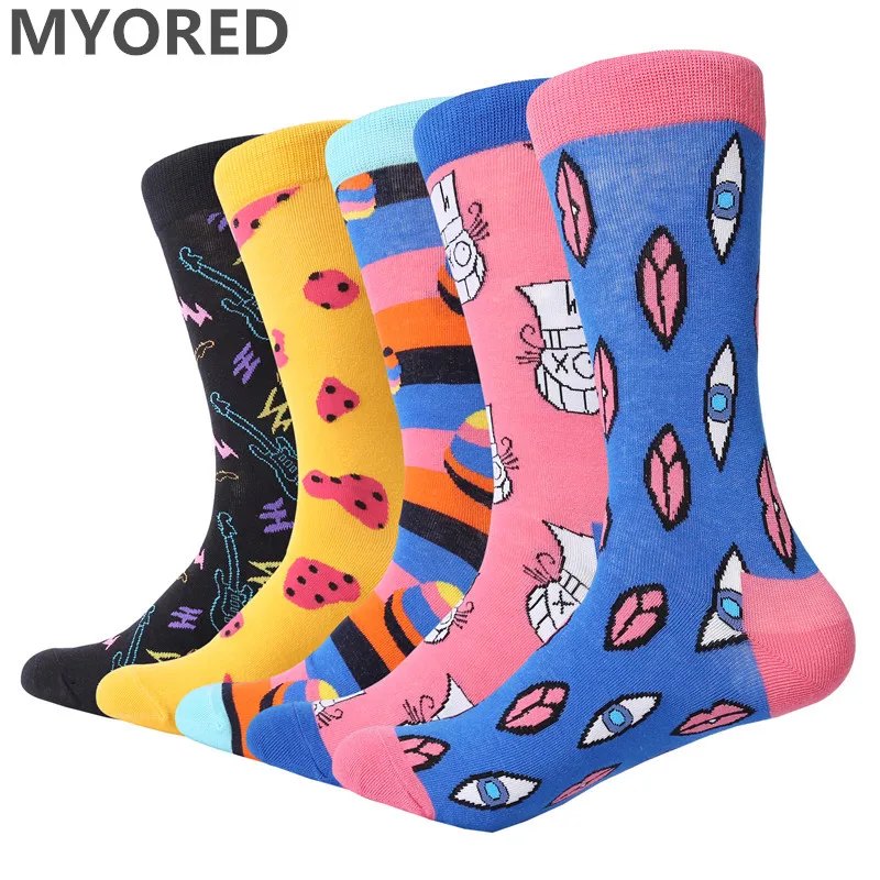 MYORED 5 пар/лот мужские носки из чесаного хлопка новинка забавные для мужчин и