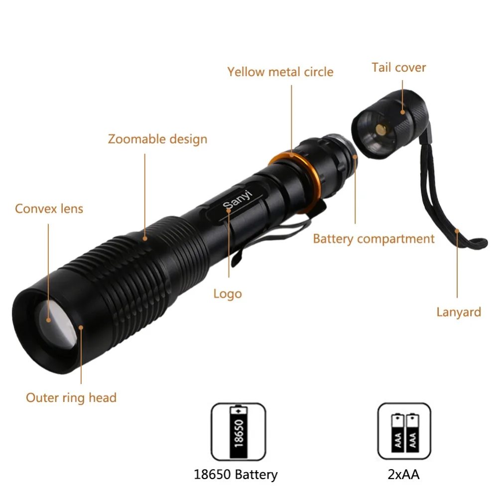 5 режимов Мощный водонепроницаемый светодиодный фонарик лампа фонарь