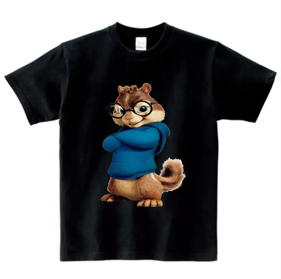 black childreT-shirt Коллекция года, детские футболки футболка с аниме «Элвин и Бурундук» футболка с короткими рукавами для мальчиков и девочек camiseta Theodore, футболка с рисунком - Цвет: black childreT-shirt