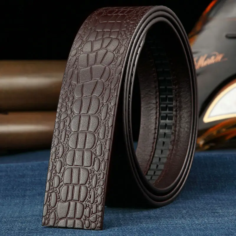 BIGDEAL Brand No Buckle 3.5cm Wide Genuine Leather Automatic Belt Body Strap Without Buckle Belts Men Good Quality Male Belts - Цвет: Coffee