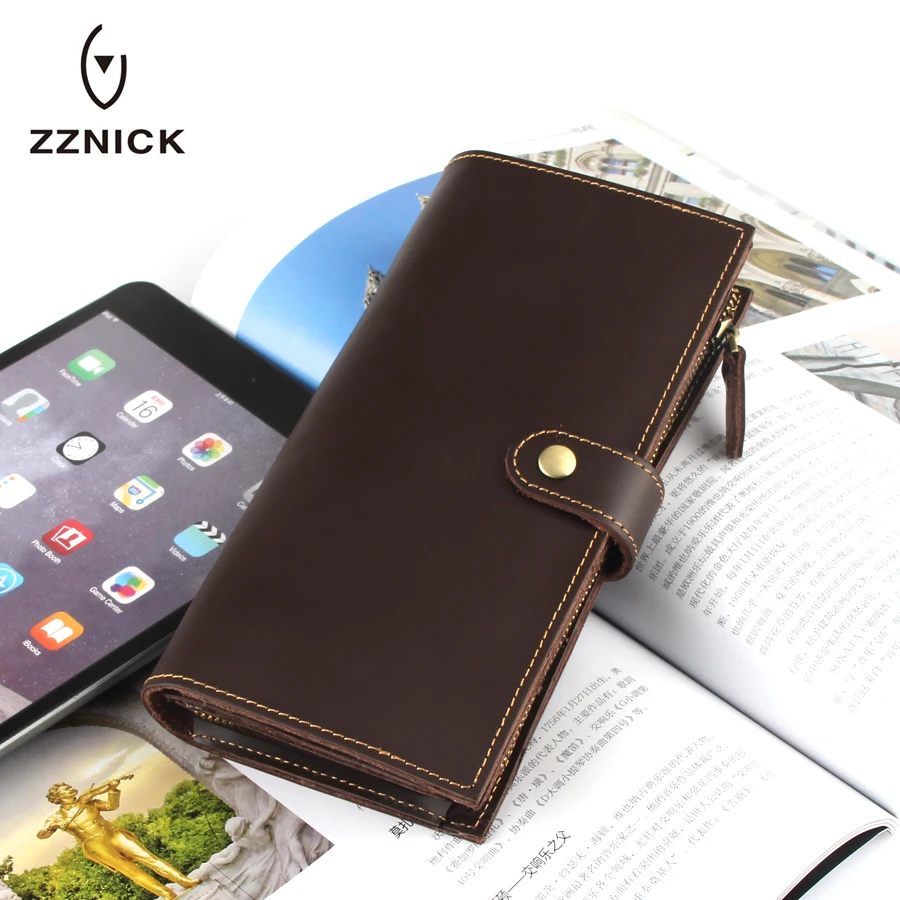 ZZNICK 2018 Новый мужской 100% кошелек из натуральной кожи Модный Мужской Длинный