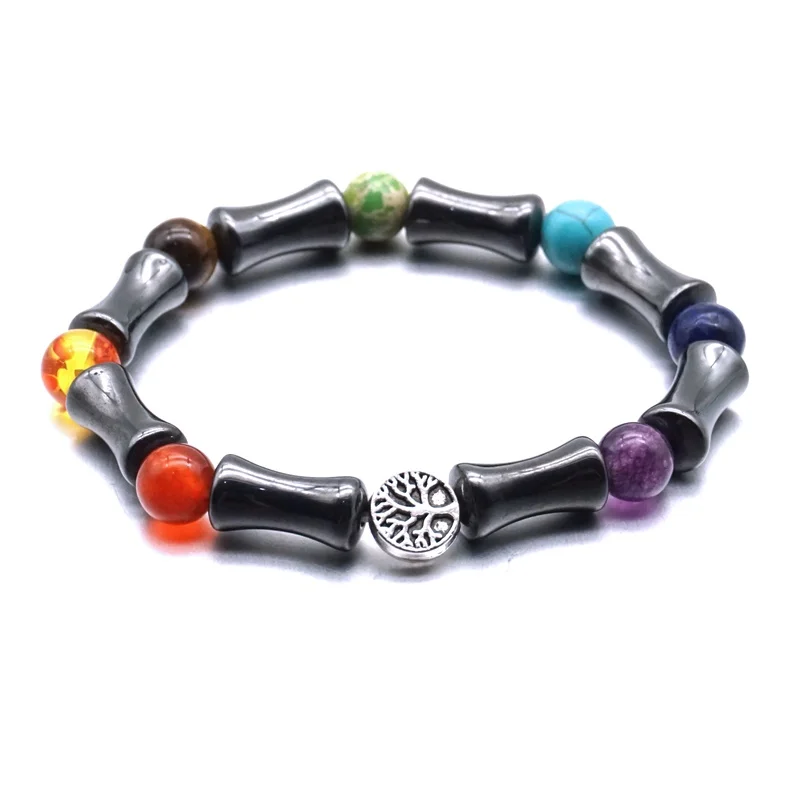 Браслет из черного гематита и бусин Древо жизни 7 чакр 8 мм Исцеляющие