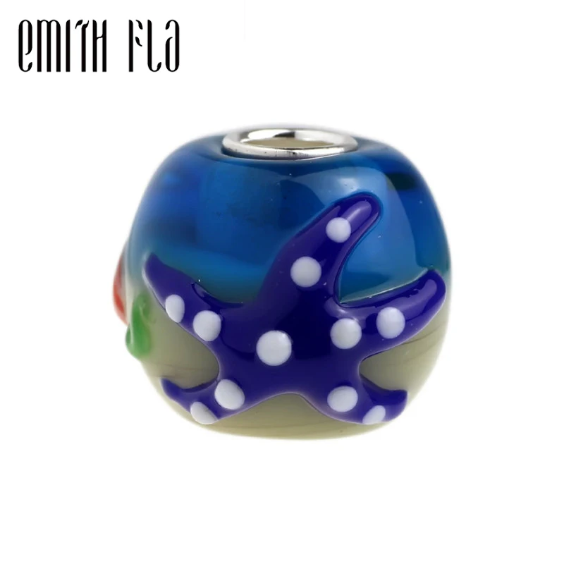 

Женский браслет из серебра 925 пробы, с Европейским узором, ручной работы, с морской звездой, Шарм из муранского стекла