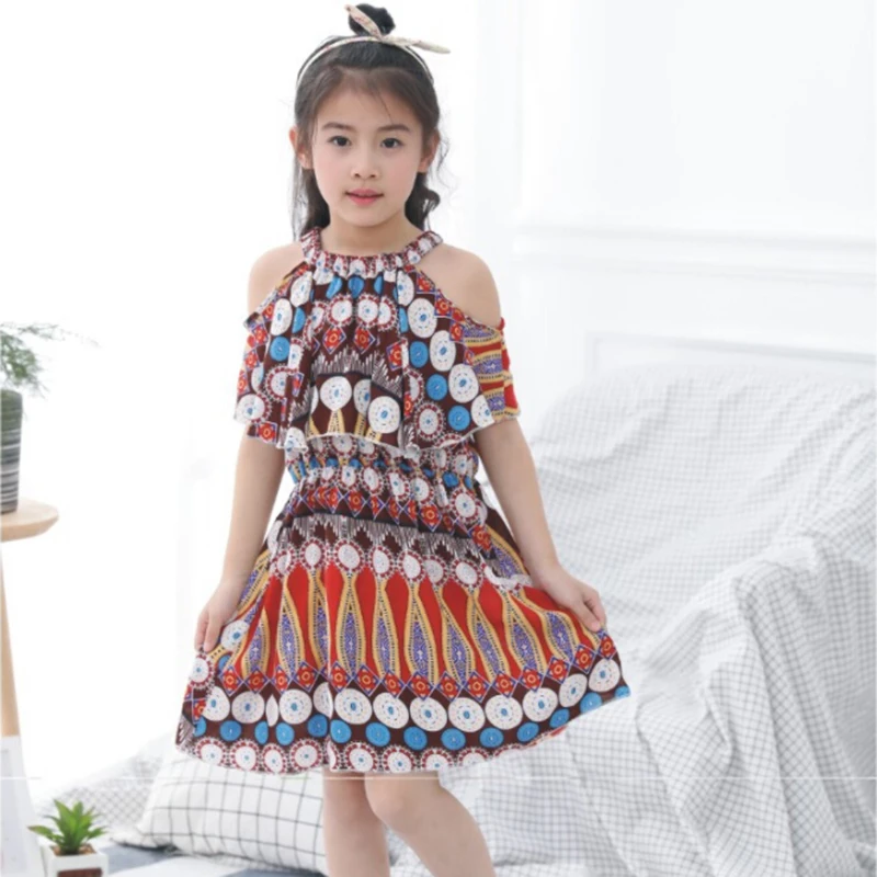 2018 платье для девочек летнее без бретелек шифон в богемном стиле принцессы