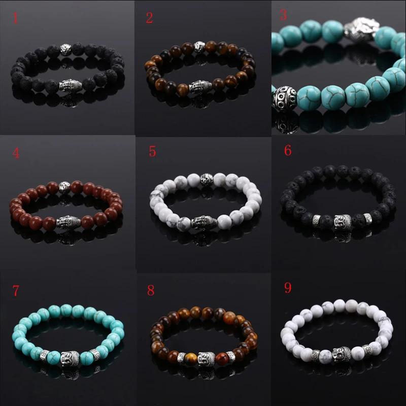 Men's Strand Bracelets Lava Natural Gem Stone Head Buddha Beaded Elastic Bracelet Fashion UNISEX for Men Women | Украшения и
