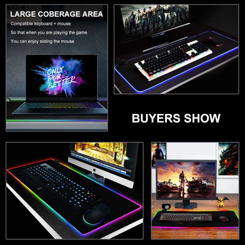 Большой RGB коврик для мыши геймерский компьютерный коврик для мыши светодиодный игровой коврик для мыши XL RGB коврик для мыши большой RGB коврик для мыши для клавиатуры мыши ПК Настольный коврик