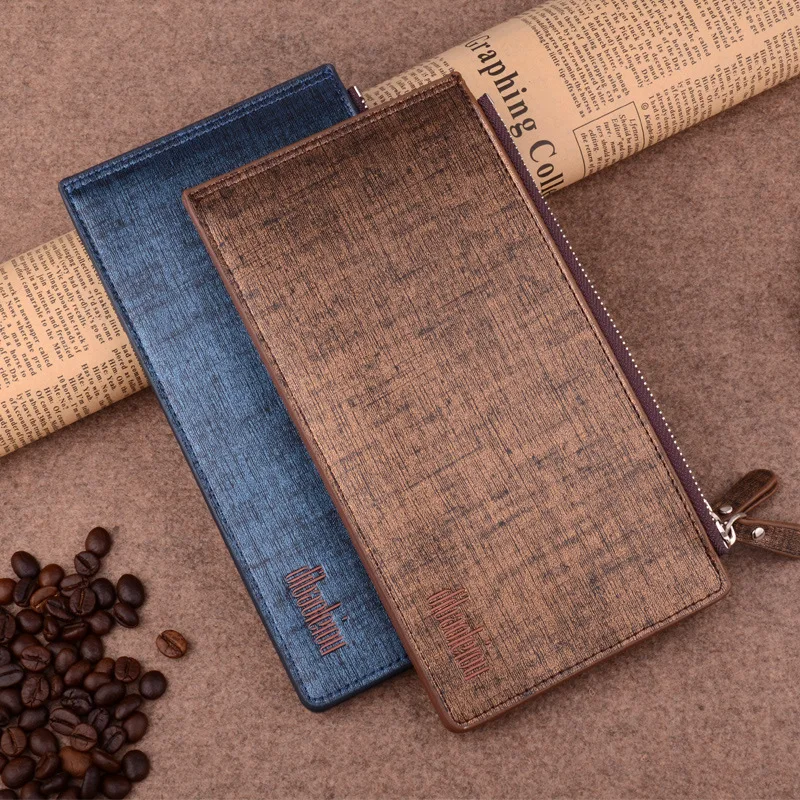 Модный тонкий кожаный кошелек золотого и синего цветов мужской клатч с карманом