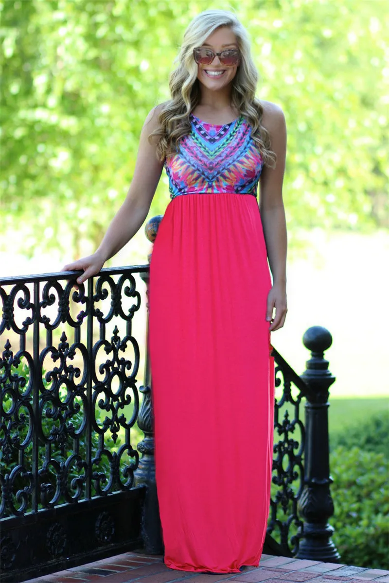 Женское летнее платье без рукавов с цветочным принтом сексуальное макси высокой