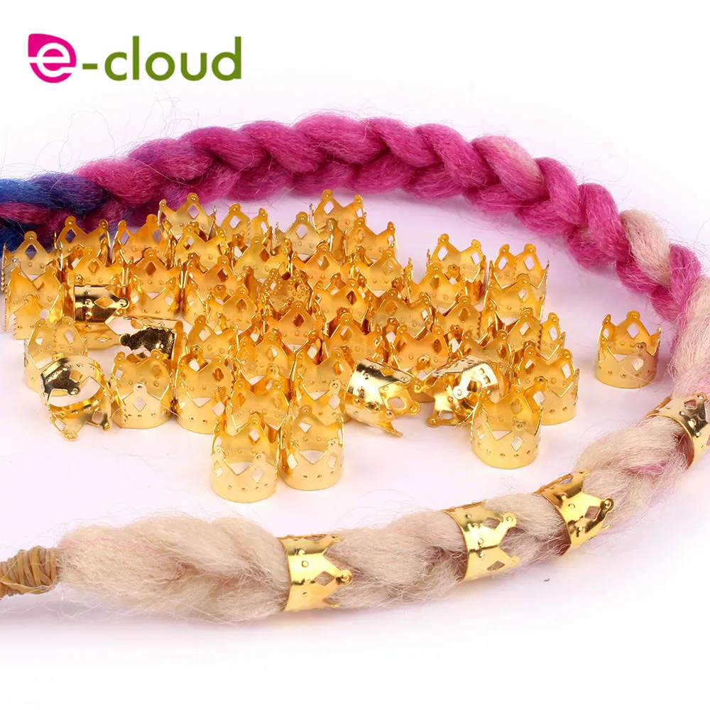 

100Pcs/Bag Golden Metal Crown Design Hair Ring Dreadlock Beads Adjustable Braid Cuffs Hair Beads For Braids Hair Extension