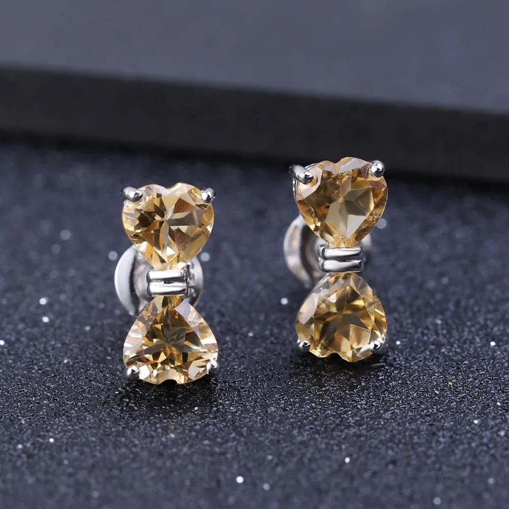 GEM'S BALLET 925 Sterling Silver Bow-knot Stud Earrings 3.13Ct Natural Heart Citrine Gemstone for Women Fine Jewelry | Украшения и