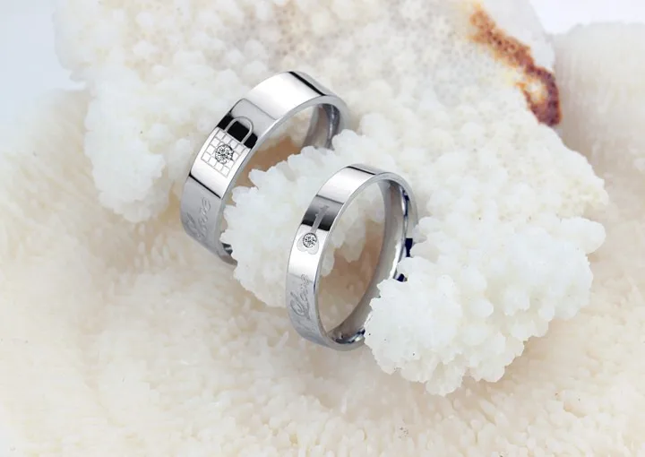 Мода горный хрусталь замок любви кольцо Титановая сталь обручальное для пары