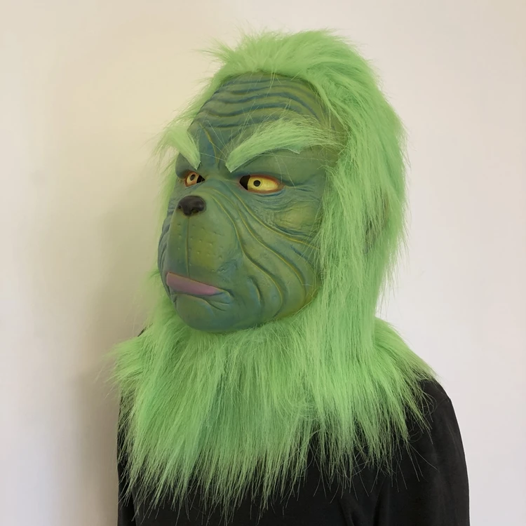 Grinch Косплей Маска Grinch головные уборы Пурим Хэллоуин Рождество аксессуары для мужчин и женщин зеленый латекс маски для костюмированной вечеринки унисекс