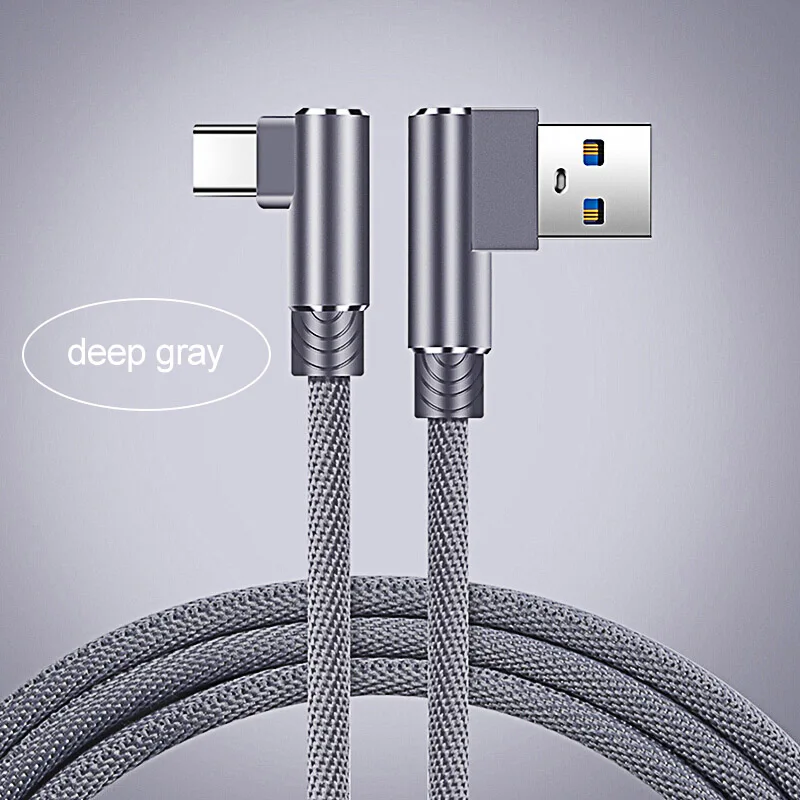 Gray 90 градусов type C быстрое зарядное устройство USB кабель для передачи данных для huawei p20 p30 mate 20 USB кабель для samsung s9 s10+ телефонный кабель для xiaomi 8 9 - Цвет: Gray