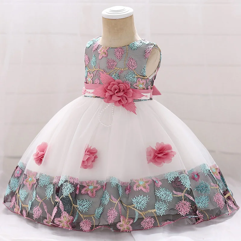 Pink Vestido infantil летние Одежда для маленькой девочки для разного рода вечеринок: свадеб, Платья для девочек, одежда новорожденных Костюмы Платье для первого дня рождения - Цвет: Pink