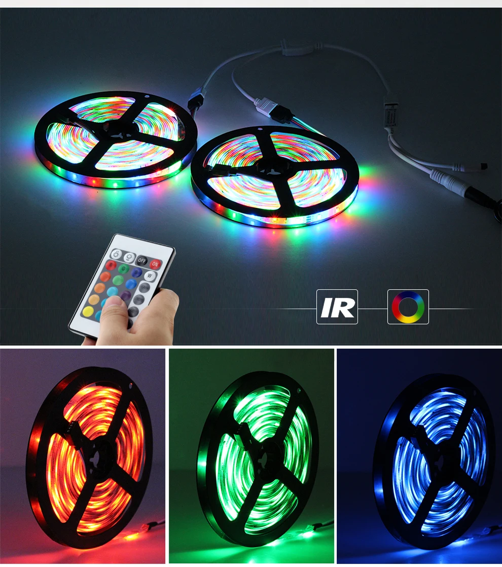 Цветная(RGB) Светодиодные ленты набор 5M 2835 5050 RGBW/RGBWW Светодиодные ленты светильник+ ИК-пульт дистанционного управления+ DC12V Мощность адаптер светодиодный гибкая неоновая лента