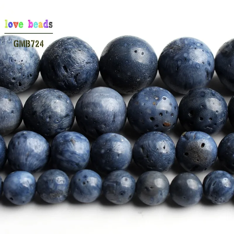 Бусины круглые из натурального голубого коралла 6/8/10/12 мм нитка 15 дюймов для