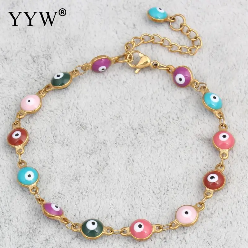 multi colored YYW панк женский ювелирный браслет от сглаза винтажный позолоченный Цветной цветной эмалированный религиозный Турецкий Дурной глаз очаровательный браслет браслеты - Окраска металла: multi colored
