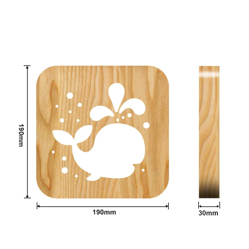 Firya Wooden Dog Paw Cat Animal Night Light French Bulldog Luminaria 3D Lamp USB Powered Desk Lights For Baby Christmas Gift - Испускаемый цвет: Whale