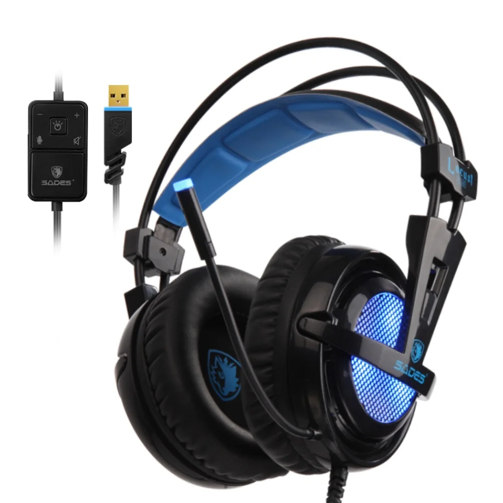 SADES Locust Plus игровая гарнитура Virtual 7,1 Наушники с объемным звуком RGB USB Проводная повязка на голову наушники - Цвет: Черный