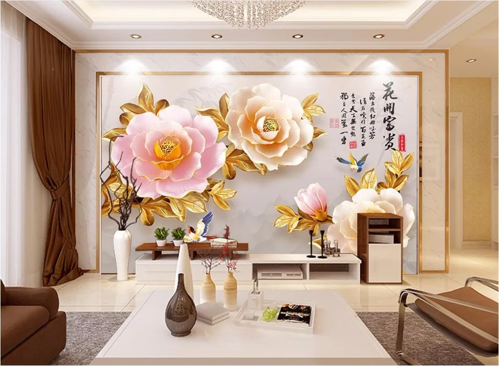 Пользовательские фото 3d обои цветы и пион новый китайский ТВ фон настенная