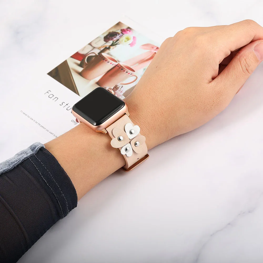 Женский кожаный ремешок для iWatch Apple Watch 5, 4, 3, 2, 1, 44 мм, 40 мм, 42 мм, 38 мм, женский ремешок, розовое золото, серебро