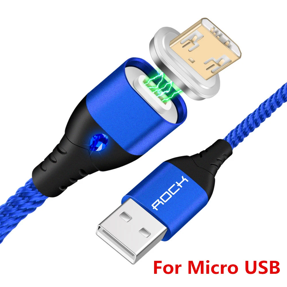 Blue For Micro USB Магнитный usb-кабель ROCK 5A для быстрой зарядки, кабель USB type C, кабель для микроосвещения для iPhone, samsung, Xiaomi, универсальный usb-шнур - Цвет: Blue For Micro USB