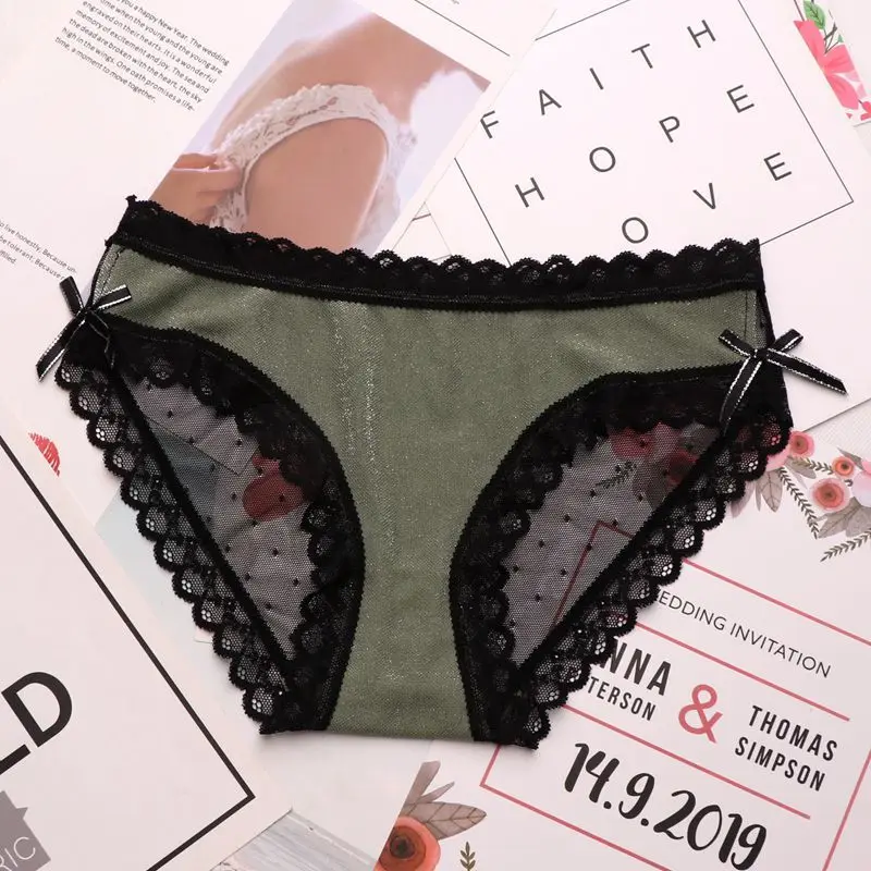 green SP& CITY европейские Роскошные однотонные бесшовные трусики сексуальное нижнее белье для женщин с бантом горячее тиснение женские кружевные трусы нижнее белье - Цвет: green