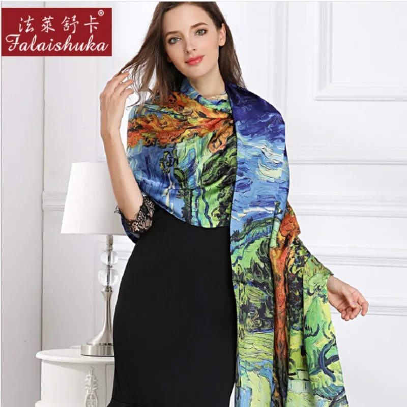 100% шелковые шали из пашмины с цветочным принтом очень большие длинные 2019 женские