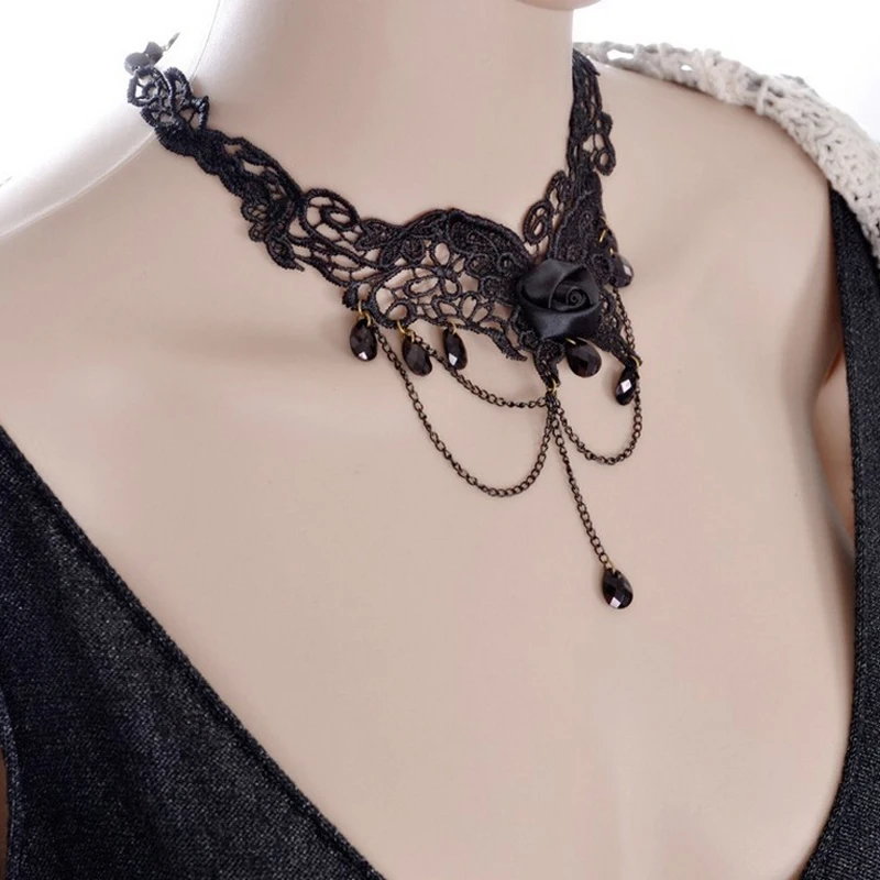 Викторианский Готический Hollow Черное Кружево Ожерелья &amp Подвески Акриловые Tear