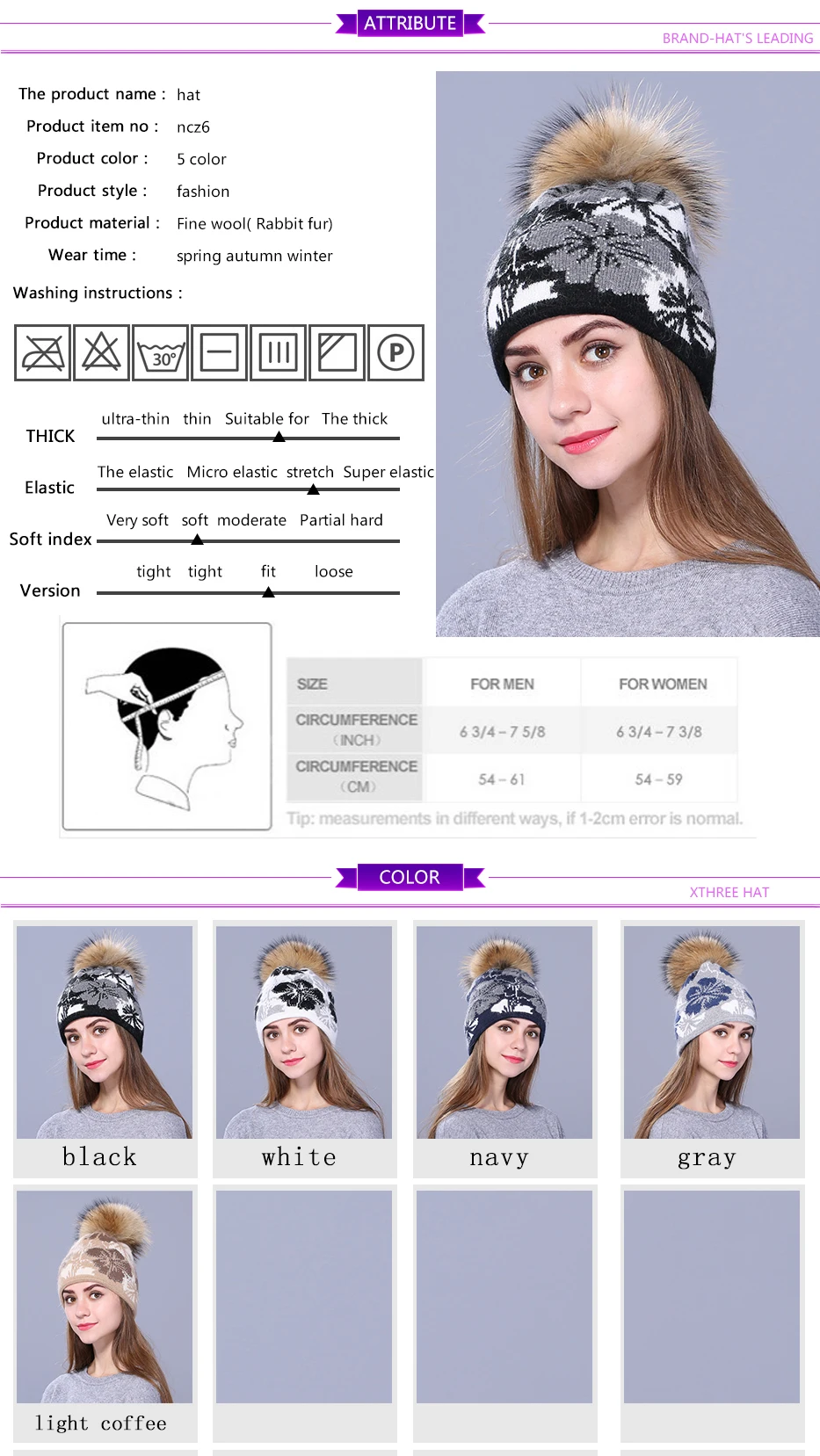 [Xthree] вязаная шапка с помпонами из натурального меха енота, зимняя женская шапка и шапка для девочек, толстая женская шапка из кроличьего меха