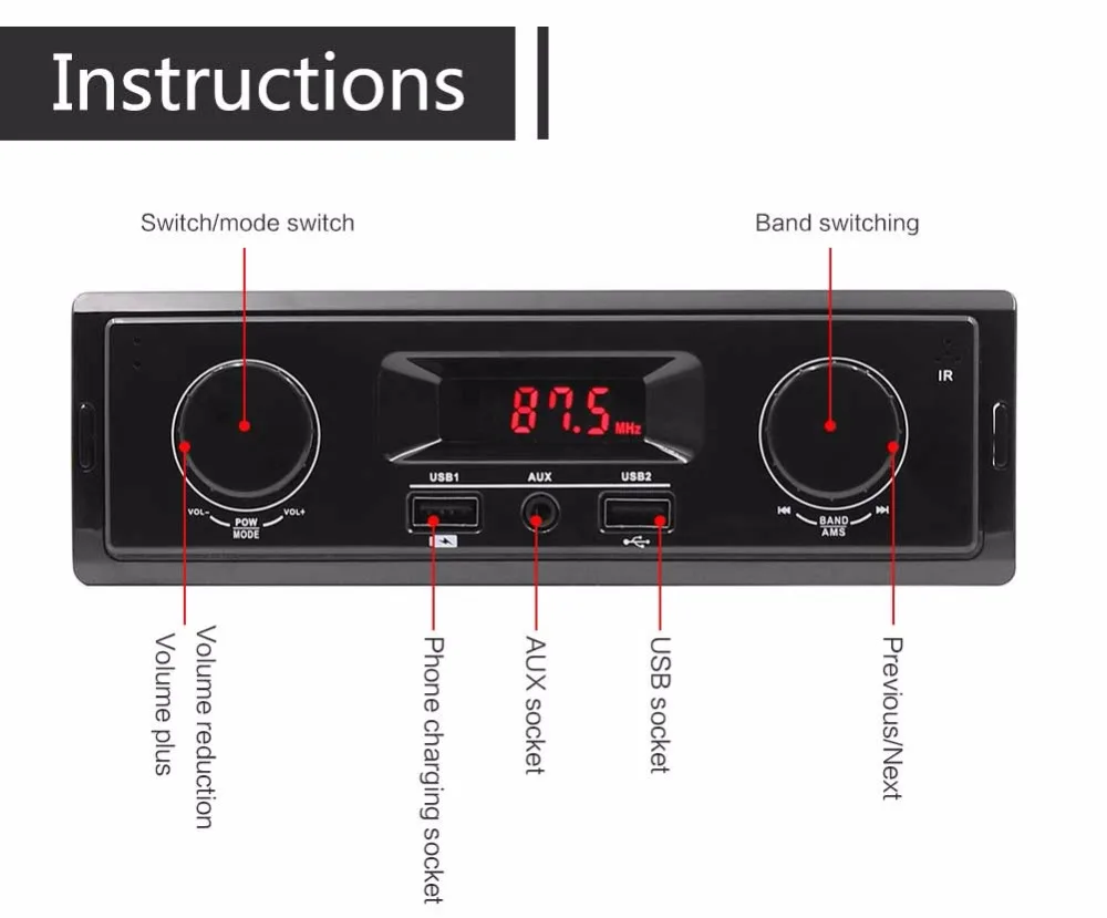 NoEnName_Null Автомобильный светодиодный стерео радио FM/USB/AUX 12V In-dash 1 Din Aux Входной приемник SD USB MP3 Зарядка для телефона Авторадио