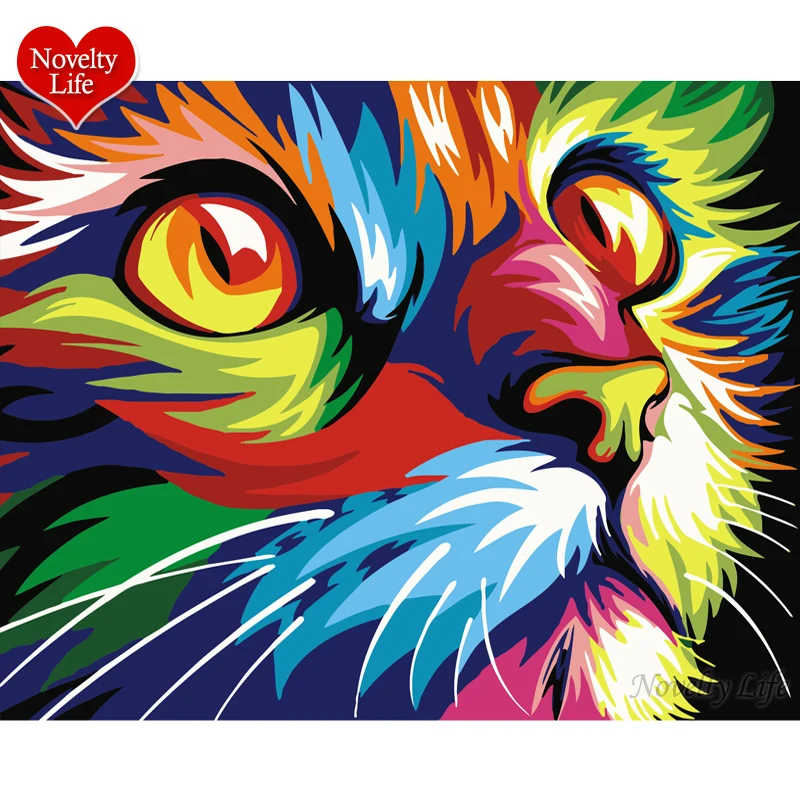 Бескаркасная красочная кошка животные абстрактная живопись Diy цифровые