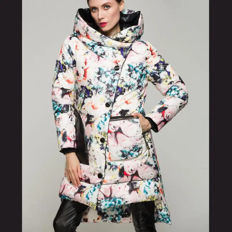 

2020 Spring New Arrival Floral Printed Long Coat Women Fashion Thick Warm European Style Parka Women Free Shipping