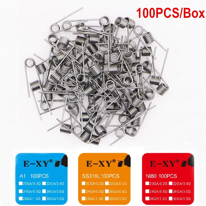 

E-XY 100pcs Prebuilt Coils RDA Atomizer Wick Wire Electronic Cigarette Coil Premade Coil NI80 Pre Coiled Resistance Heating Wire