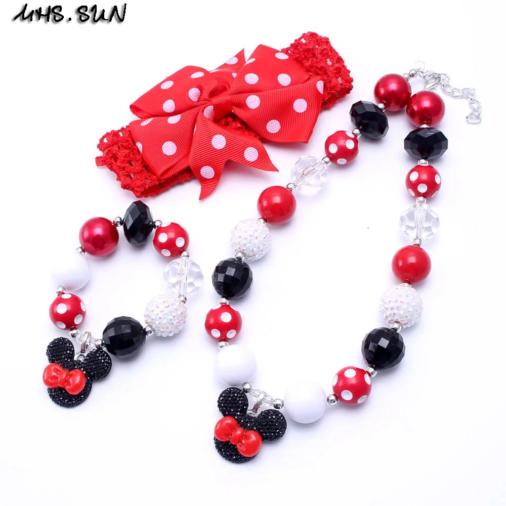 1SET Headband Set MHS. SUN Милая Подвеска для детей Bubblegum массивное ожерелье из бисера для девочек детский набор украшений массивная Детская повязка на голову ожерелье и браслет - Окраска металла: 1SET Headband Set
