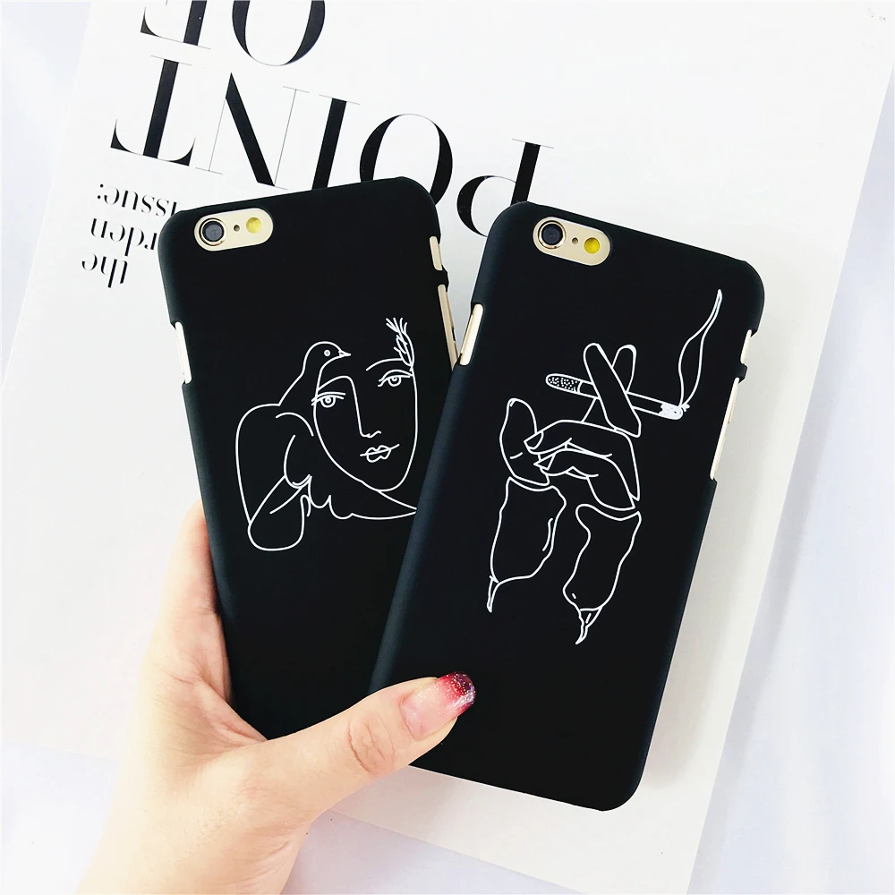 For iPhone 7P 6 6S 8 Plus X XS Simple Art Line Character Avatar Couple Phone Cases 5 5S SE Hard PC Cover Fundas Caque | Мобильные