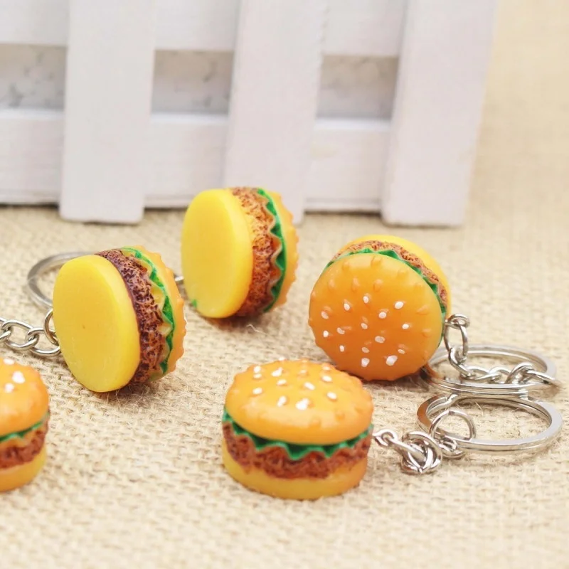Mini Cute Resin Simulation Food Key Chains Bags Car Ring Holder Burger Keychain Accessories Small Gifts Pendant Jewelry | Украшения и