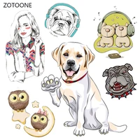 zotoone animal dog set stripes patches set iron on transfer patches for girl kids t shirt clothing diy heat transfer stickers g